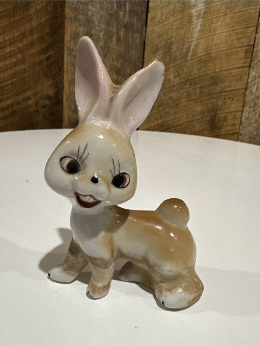 Vintage Happy Bunny ceramic figurine made in Japan smiling 4"